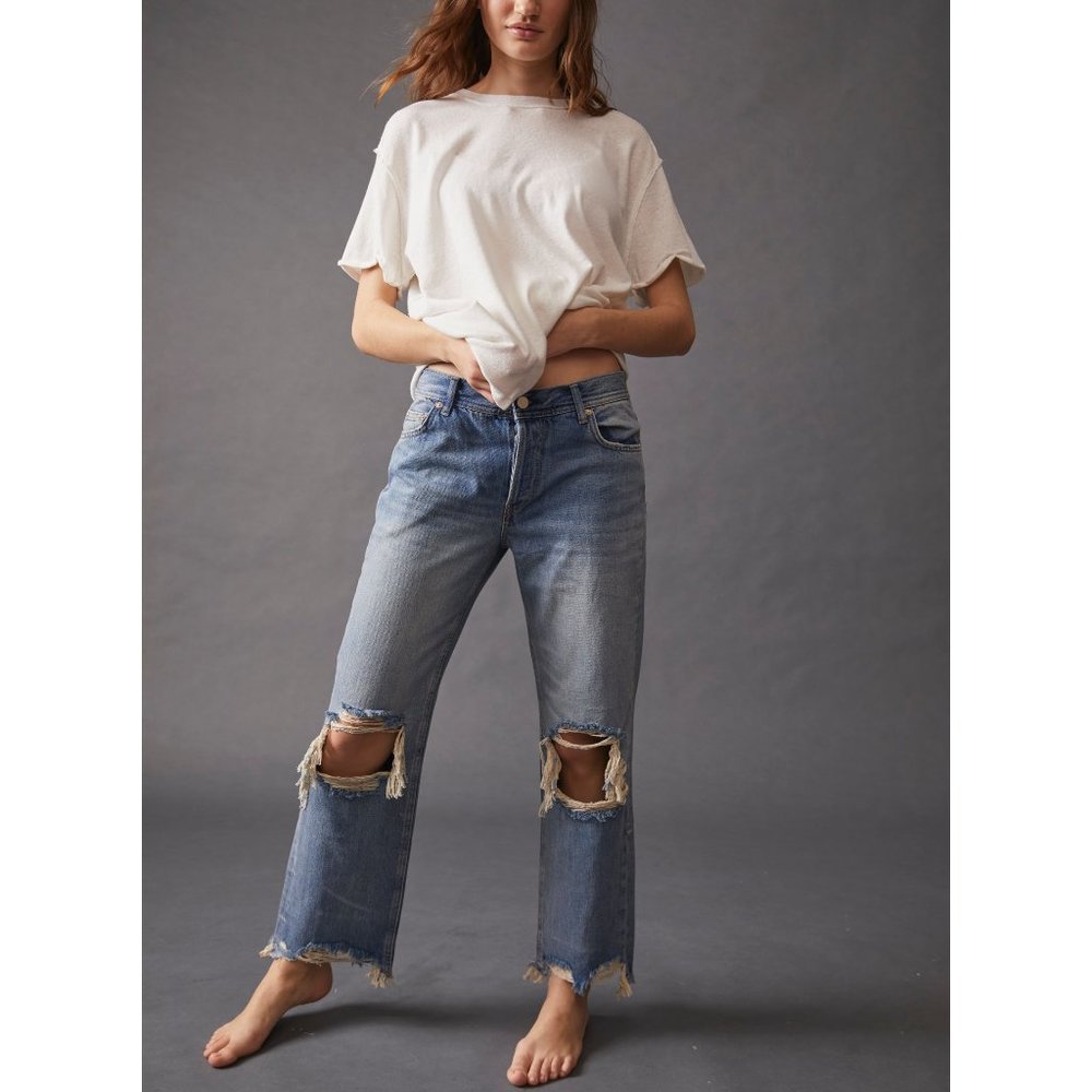 FREE PEOPLE Maggie Mid Rise Straight Leg Jeans / Aged To Perfection